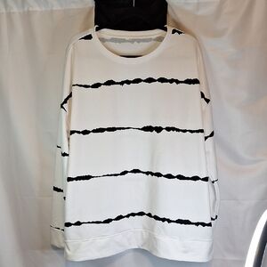 Women's White Long Sleeve Tee with Black Striped Detail